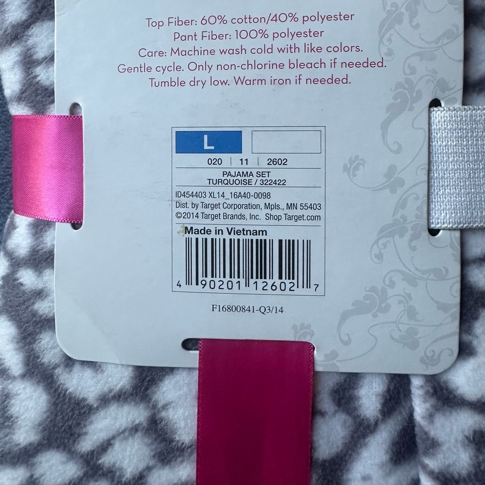 Target Plush Pajama Set - Gray and White with Pink Ribbon